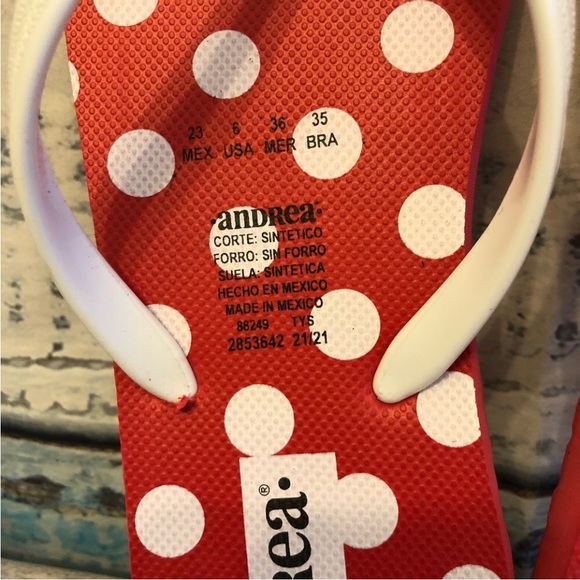 ❄️(5/$30) Andrea Sandals Flip Flops Beach Polka Dot Red White Size 9 - Picture 5 of 7